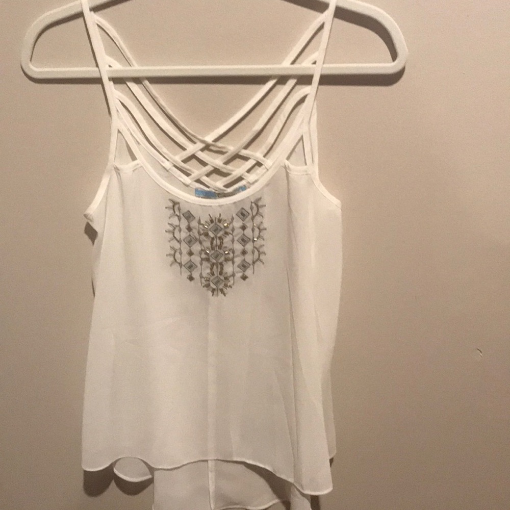 Cecico white tank top with beaded design